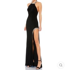 Mac Duggal Ieena High Slit Halter Gown W/Rhinestone Accents size 6